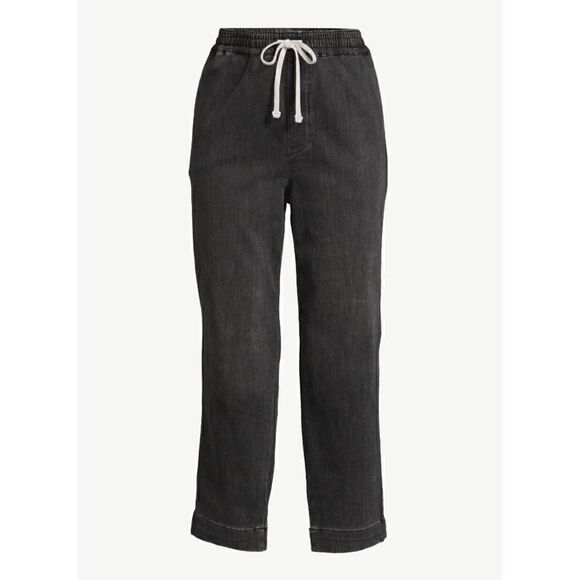 Free Assembly Women’s Washed Black Denim Joggers Elastic Waistsband Pants New - Picture 6 of 11